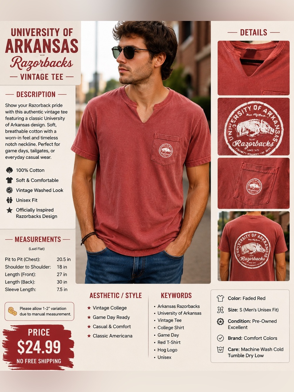 Comfort Colors Men's Short Sleeve Pocket Tee in Washed Red